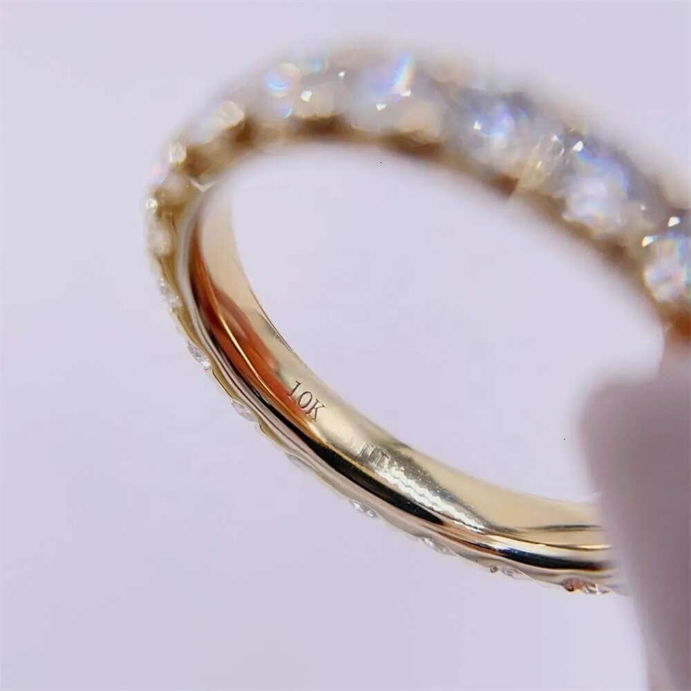 stock basic style engagement band solid real 10k yellow 3mm moissanite dia gold eternity ring