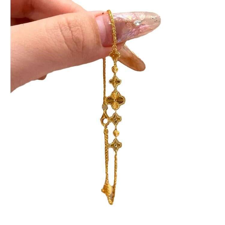 Traditional Gold Laser Four-Leaf Clover Bracelet for Women, Ins Style, Light , Exquisite, High-End Feel, Niche Design, Hand Jewelry