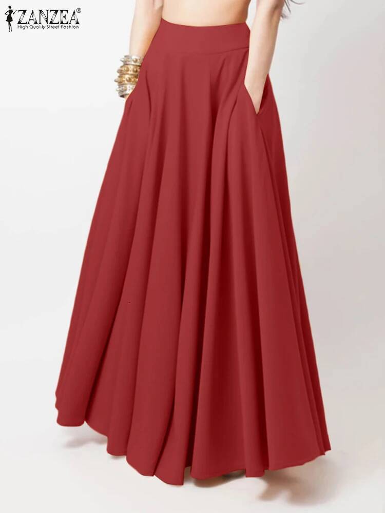 2024 ZANZEA Women Spring Sundress Fashion Maxi Skirts Elegant Long Party Vestidos Female High Waist Solid Robe Beach Faldas Saia dongdumaoyi