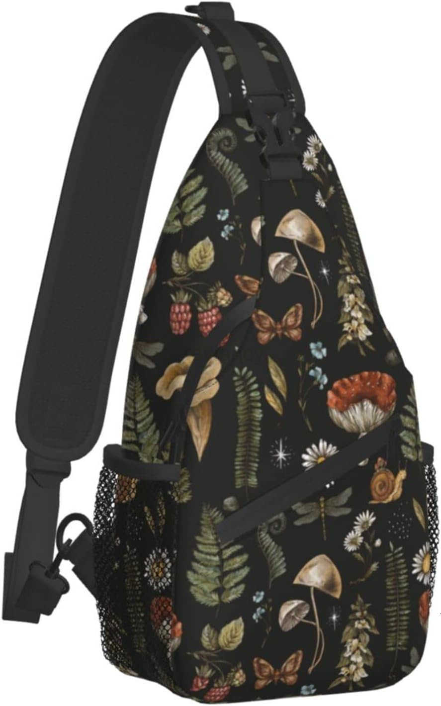 Sling Bag Vintage Mushroom Leaf Forest Hiking Daypack Crossbody Shoulder Backpack Travel Chest Pack for Men Women Over 12 Years OldW250911