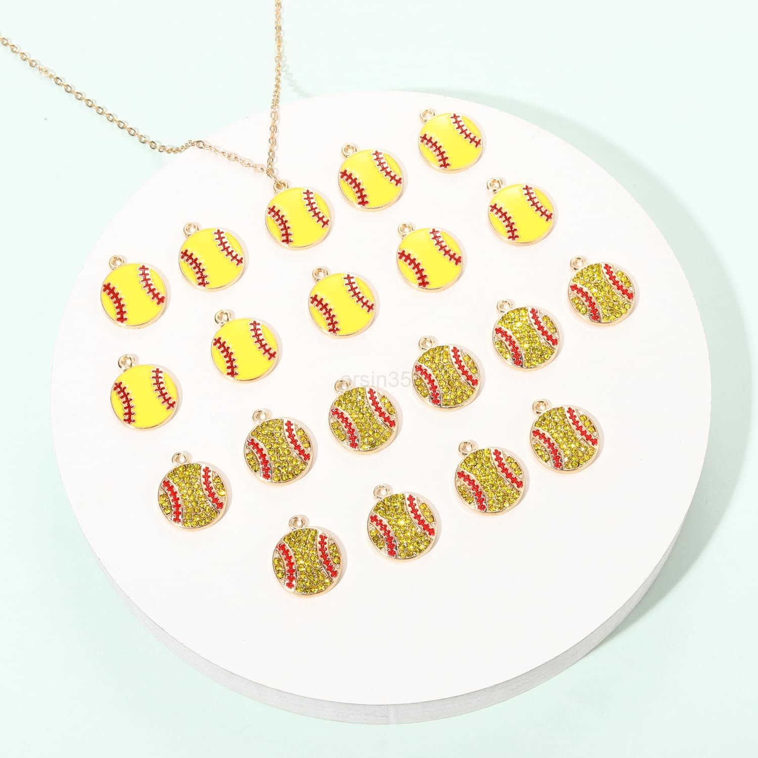 20PCS Sports Charms Enamel Basketball Baseball Pendant Charms for Jewelry Making Rhinestone Ball Game Softball Charms for Necklace Earrings DIY Crafts