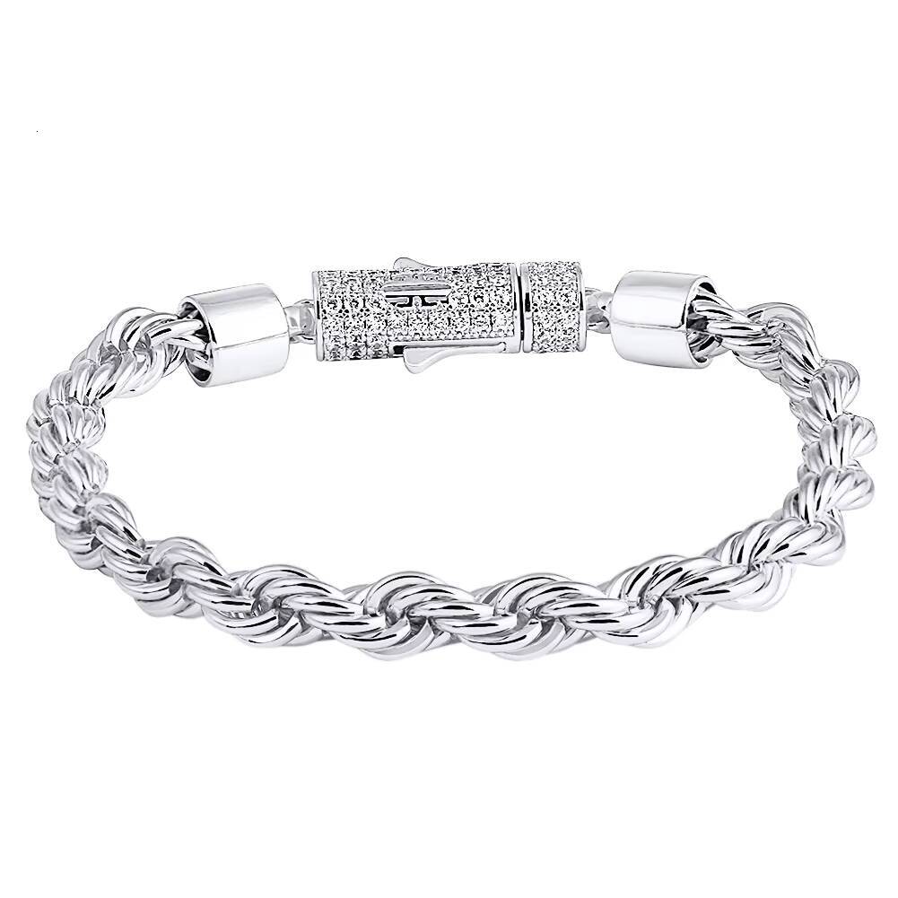 Hip Hop Man Link Bracelet Women Jewelry 6mm Rope Chain Brass 14k 18k Real Gold Plated 5A Moissanite Iced Out Clasp Rope Bracelet