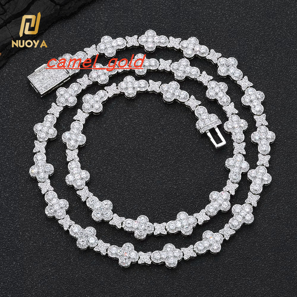 HipHop Iced Out Jewelry New Style Shiny Diamond Cross Link Chain Women Full Pave Zircon Gold Plated Flower Chain Choker Necklace