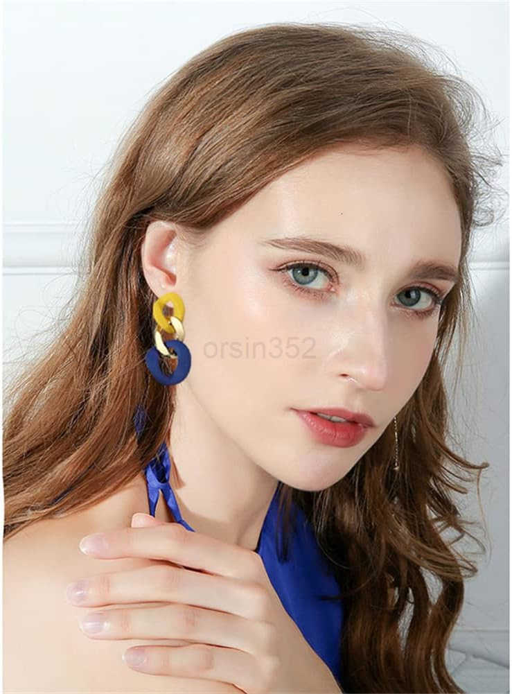 Charm Elegant Hollow Color Chain Acrylic Geometric Temperament Dangle Drop Earrings Bohemian Minimalist Hypoallergenic Jewelry GiftW250911