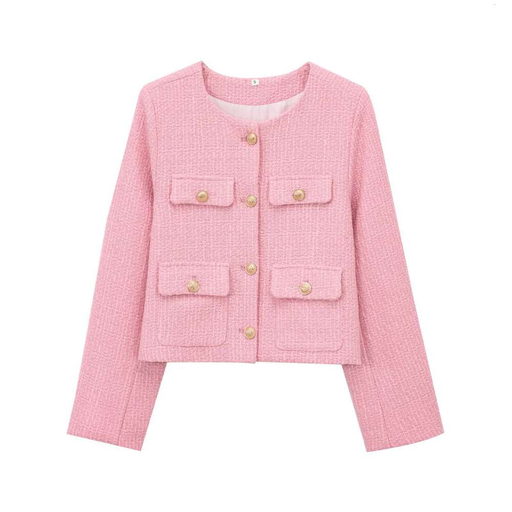 DHEssentials Z Women's Clothing 2025 Spring New Textured Shoulder Pads Round Neck Long Sleeve Little Chanel Style Jacket 1202416