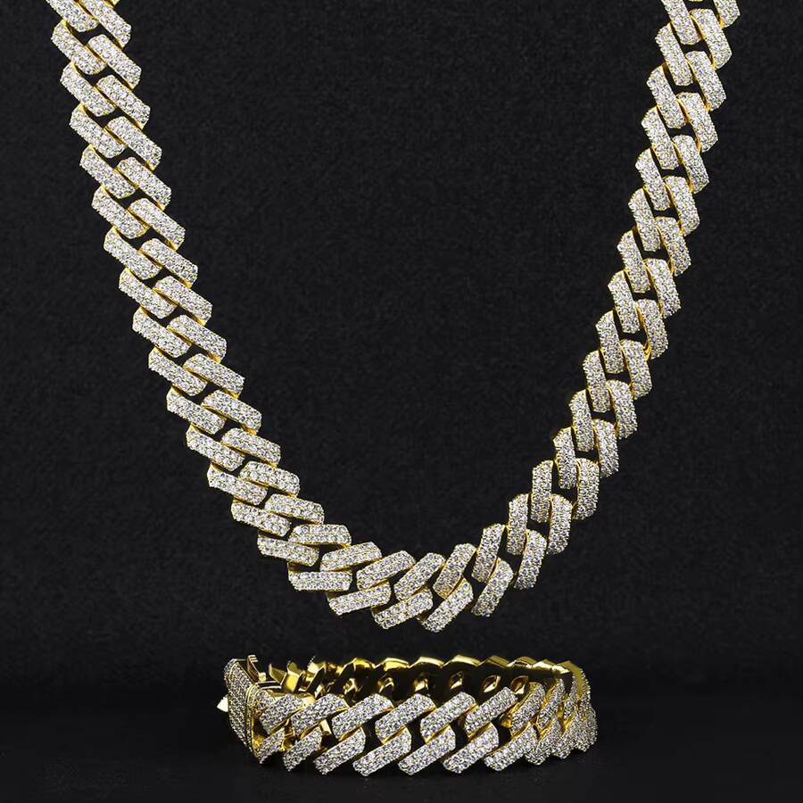 KRKC Wholesale Mens Hip Hop Jewelry Cuban Link Necklace 14k 18k Gold Iced Out Diamond CZ Cuban Link Chain for Men Women