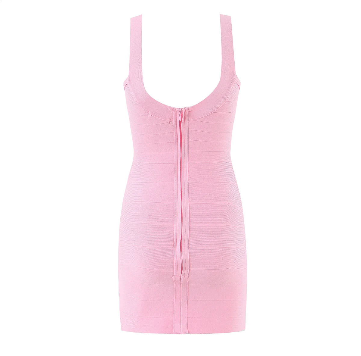 Sexy O neck Knitted Mini Sling Dress Women Zipper Back Package Hips Short Tank Dresses Skinny Robe Orange Pink 250910