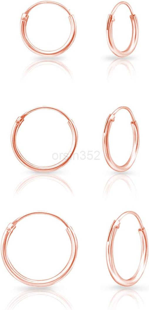 Set of 3 PAIRS of VERY TINY 925 Sterling Silver 24K Yellow or 18K Rose Gold Plated Endless HoopsSleepers Earrings CartilageHelixTragus Thickness 15 mm