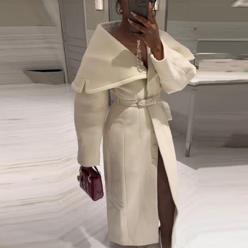 Stylish Elegant Woolen Coat Belted Highend Office Ladies Sophisticated Modest Trendy Long Jacket Womens 2025 Autumn Outerwear 250911