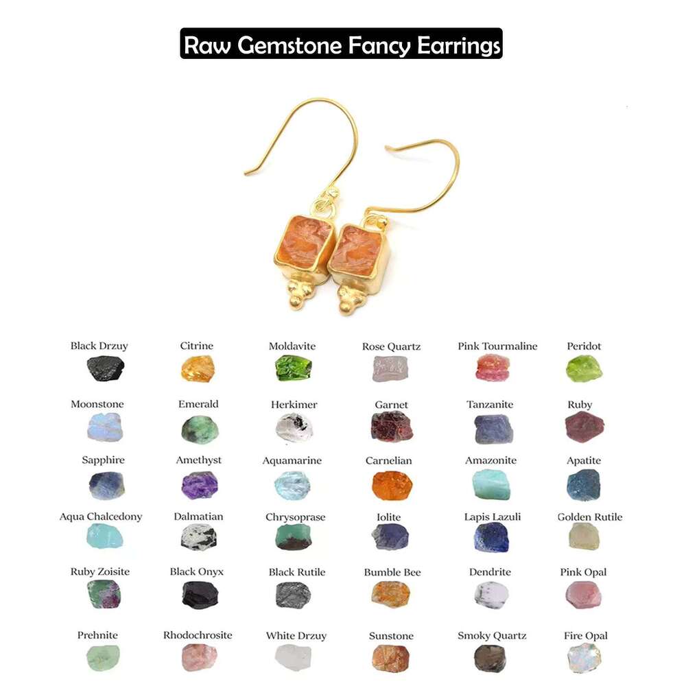 Wholesale Rough Rose Quartz Gemstone Earrings Fancy Collet Setting Gold Vermeil Sterling Sier Metal Moissanite Dia