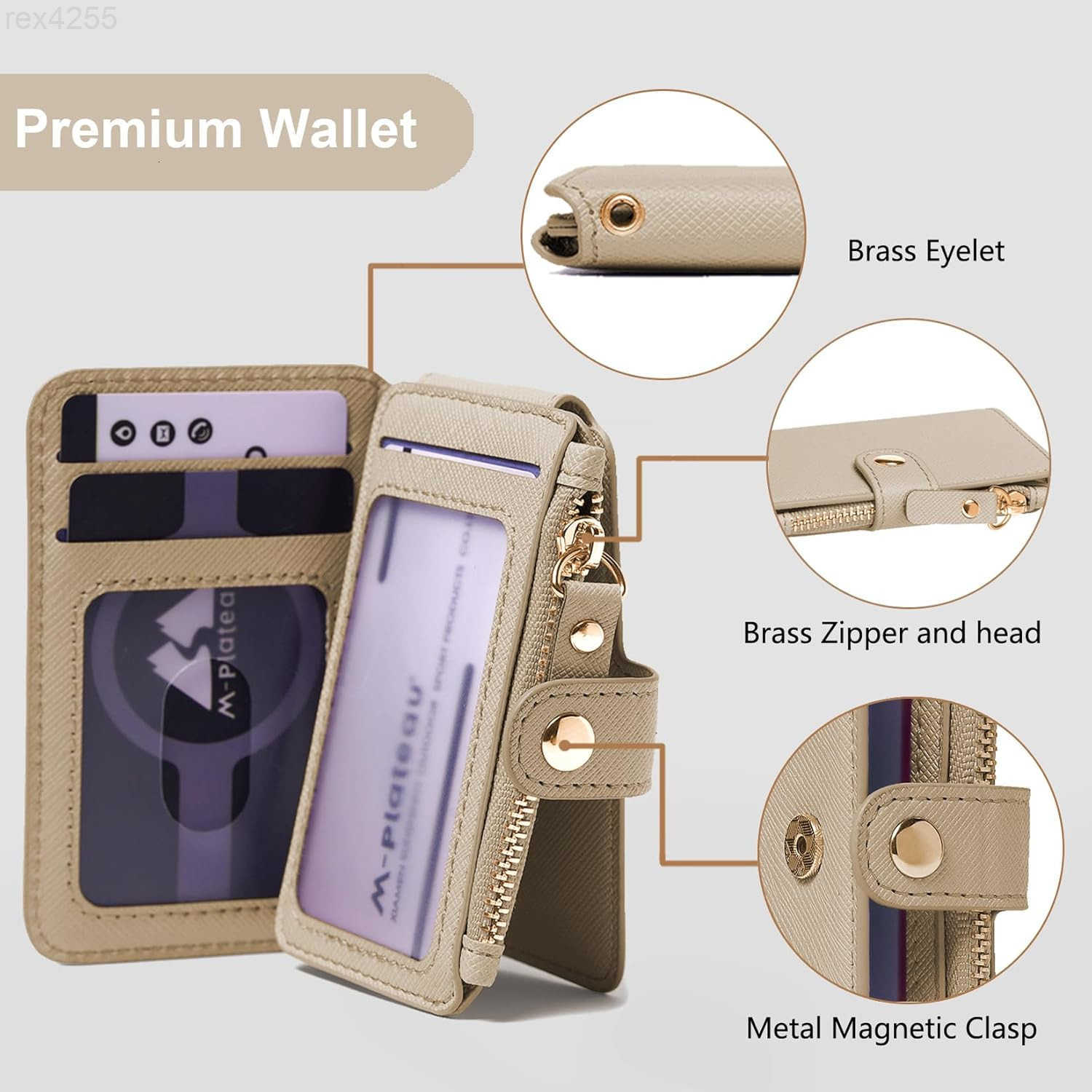 Wallet Womens Wallet Leather Keychain Wallet With Zipper Coin Pocket ID Window Wrist Strap Gift Box KhakiW250911