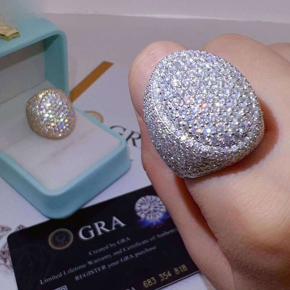 Ready to Ship Sterling Sier Custom Dia Hip Hop Iced Out VVS Moissanite Mens Ring