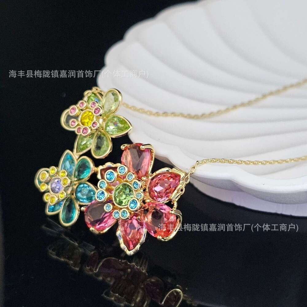 Shijia ldyllia Crystal Colorful Flower Necklace Gema Dopamine Light High-end Jewelry