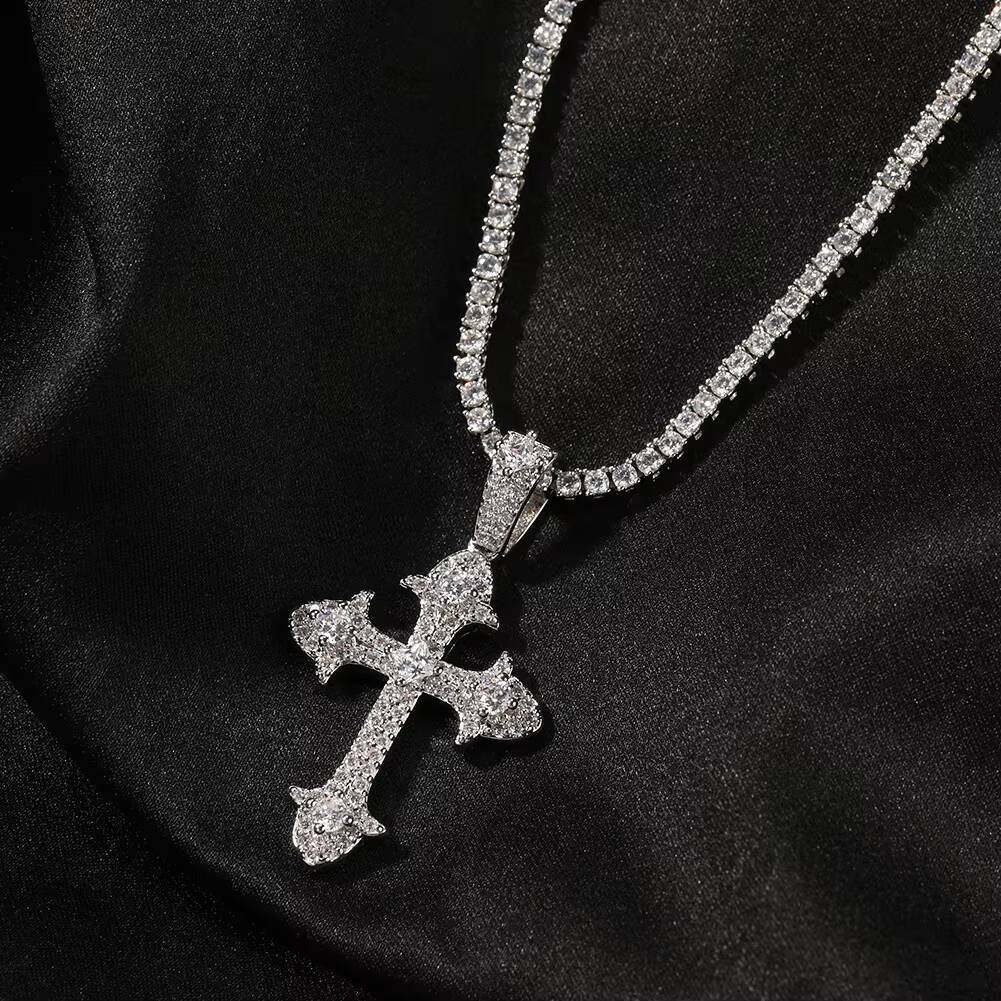 Vintage Zircon Cross Pendant Hot Sale Jewelry Necklace Hip Hop Full Diamond Cross Necklace Fashion Jewelry