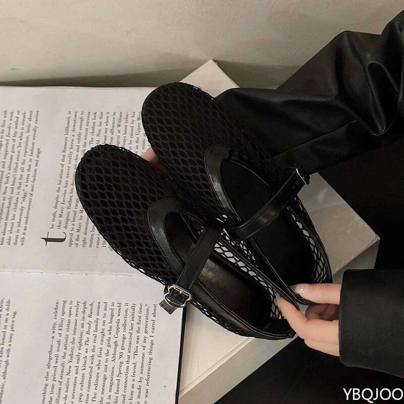 Flat bottomed summer sandals single shoe round toe straight buckle casual comfortable hollow simple women's flat shoes