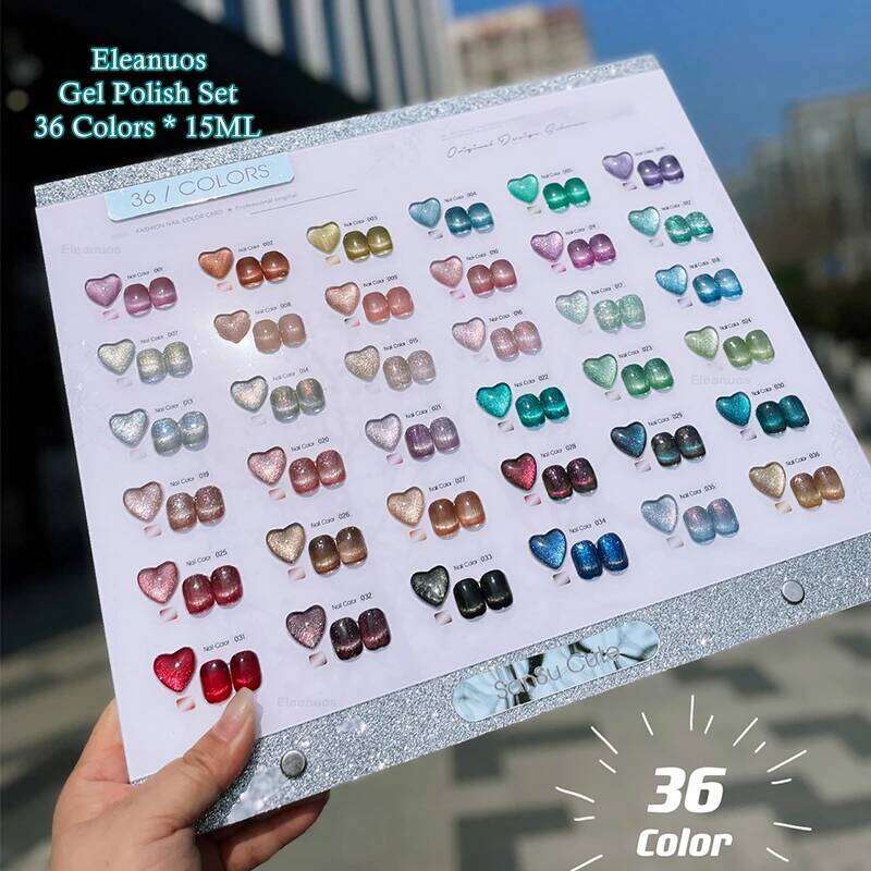 Eleanuos New Polishing 36 Color Set Shiny Star Sky Durable Clearcoat Cat's Eye Gel UV LED Soaking Primer Finish