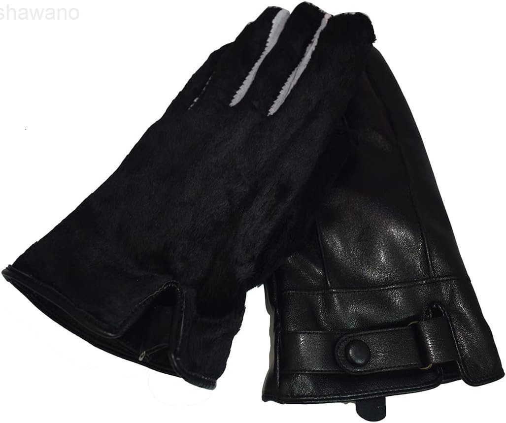 Mens Winter Autumn Black Brown Smooth PU Leather Plus Thick Velvet Touch Screen GlovesW250911