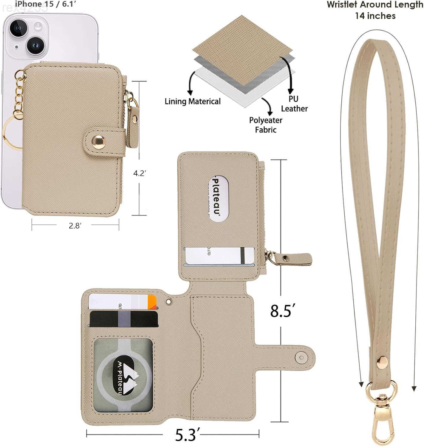 Wallet Womens Wallet Leather Keychain Wallet With Zipper Coin Pocket ID Window Wrist Strap Gift Box KhakiW250911