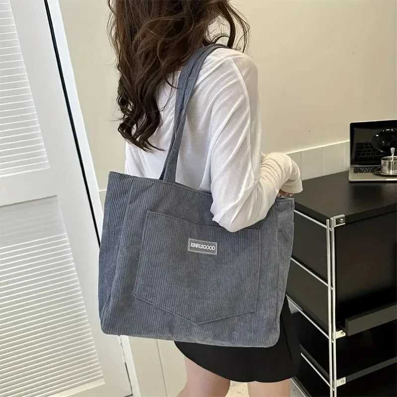 Large Capacity Shoulder Bag Trendy Corduroy Tote Bag Solid Color Ladies Handbag With Front Pocket Z250911