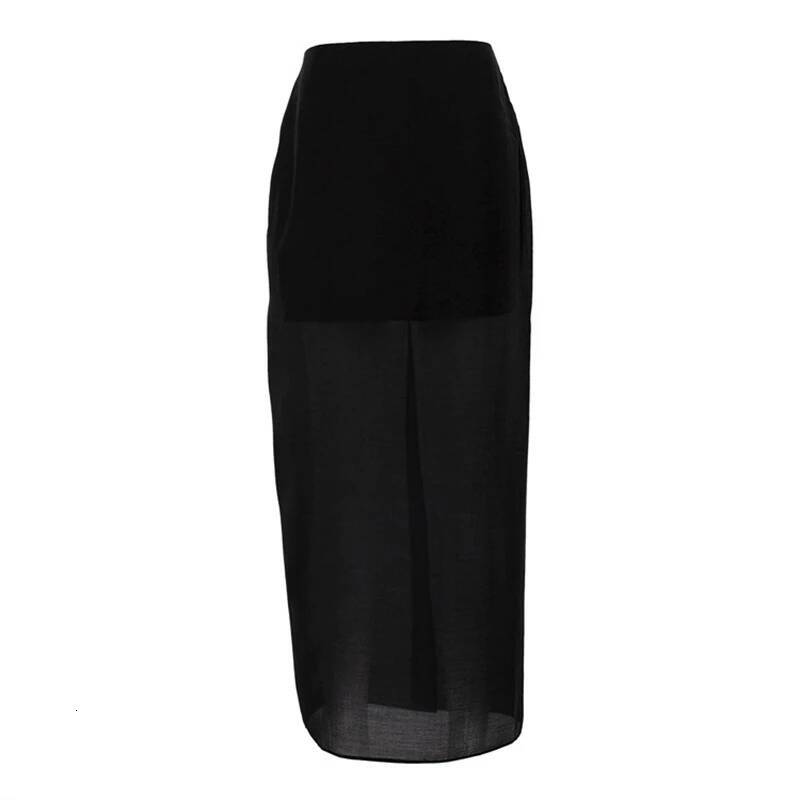 Tornova Black Mesh Skirts For Women Double-layer Design Sexy Perspective High Waist Slit Hip Skirt Female Thin Loose New Summer dongdumaoyi