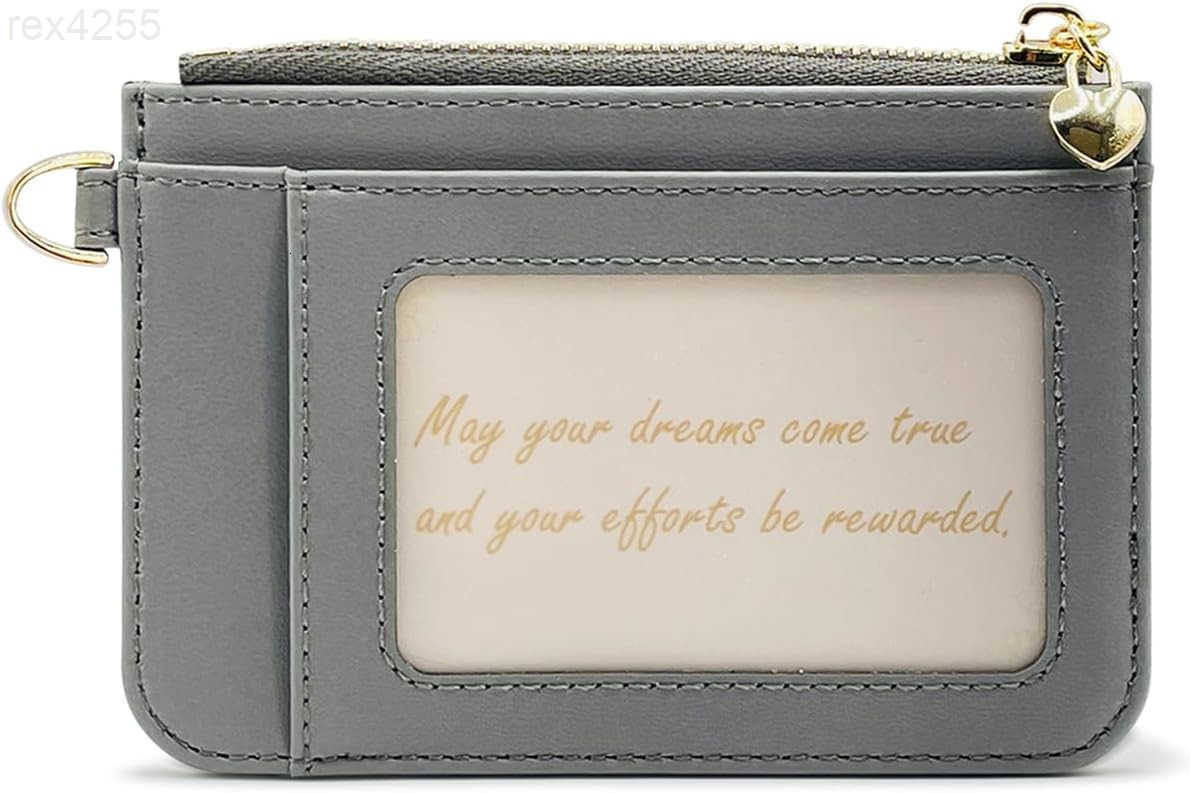 Key Chain Wallet Women Credit Card Holder for Women with Metal Key Chain Ring for Car KeysLadies Mini Purse with ID Window and Zipper Pocket GreyW2509