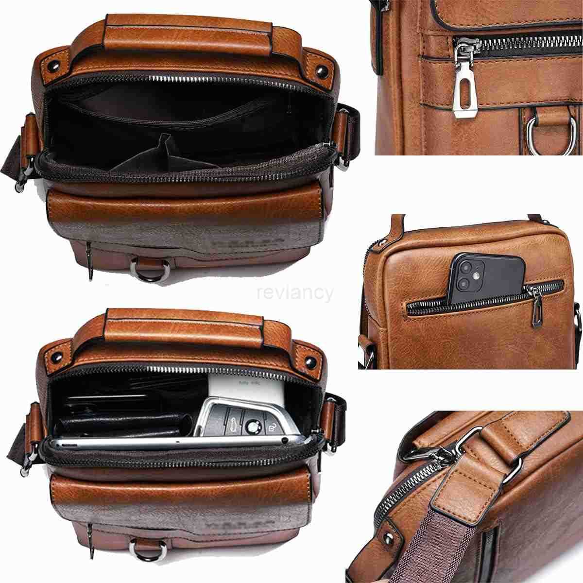 Messenger Bag for Men Crossbody Shoulder Purse Small Vintage PU Leather Satchel Pouch Side Crossover HandbagW250911