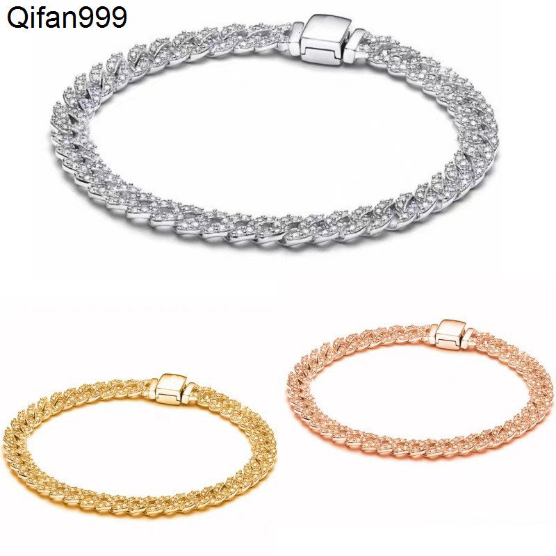 S925 Sterling Silver Hiphop Cuban Miami CZ Diamond Chain Bracelets Men Women fits pan Authentic Birthday Gifts Christmas Jewelry BR100