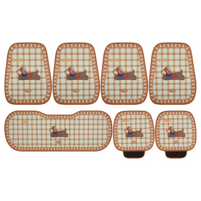 Cartoon Retro Checkered Puppy Design Universal Car Seat Cushion Four Seasons Auto Seat Covers Comfortable Soft Material 250910