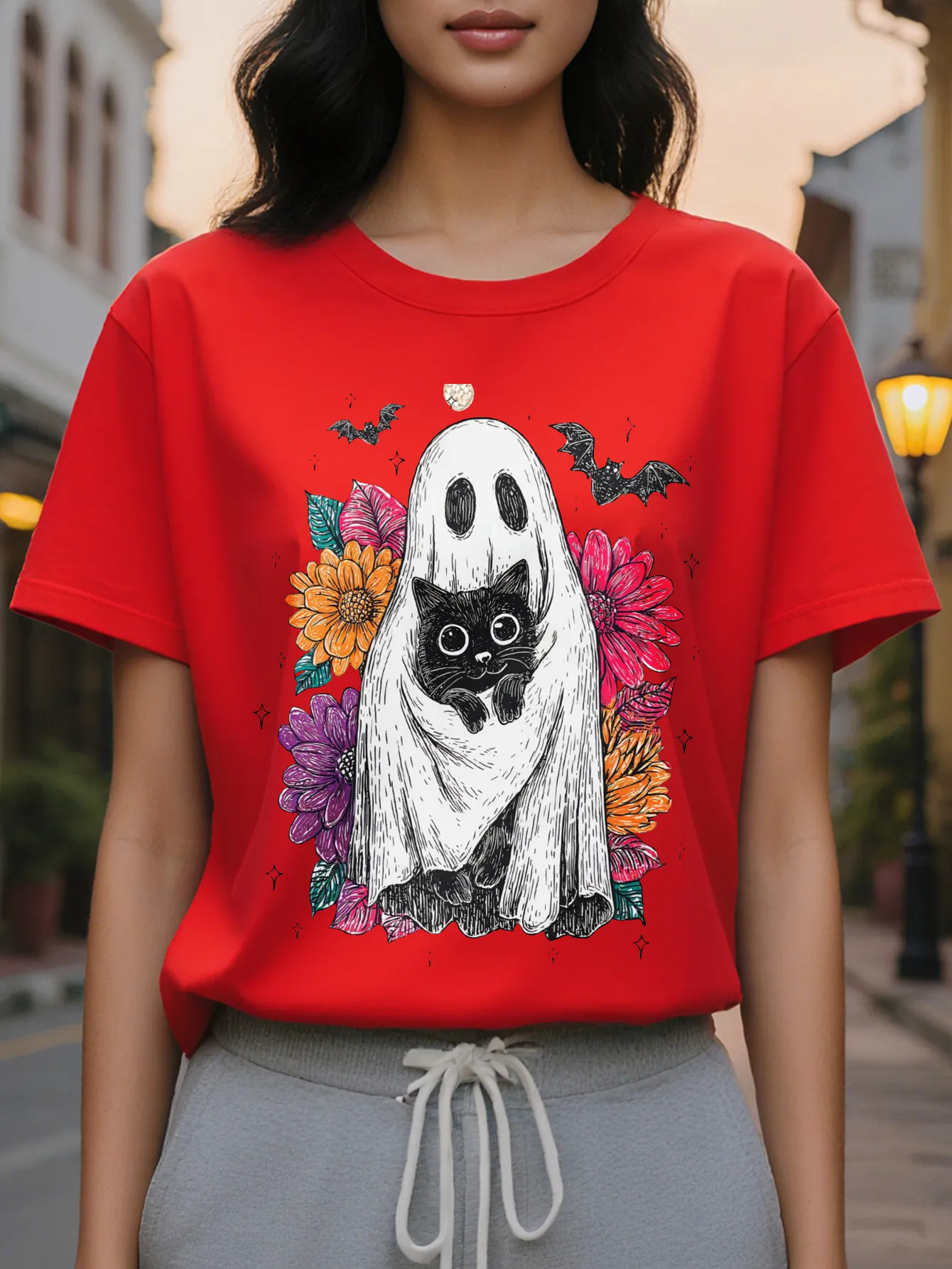 Ladies Casual Round Neck T-Shirt Wicked Social Club Printing Cotton Short Sleeve Tight Fit Spring and Summer tee