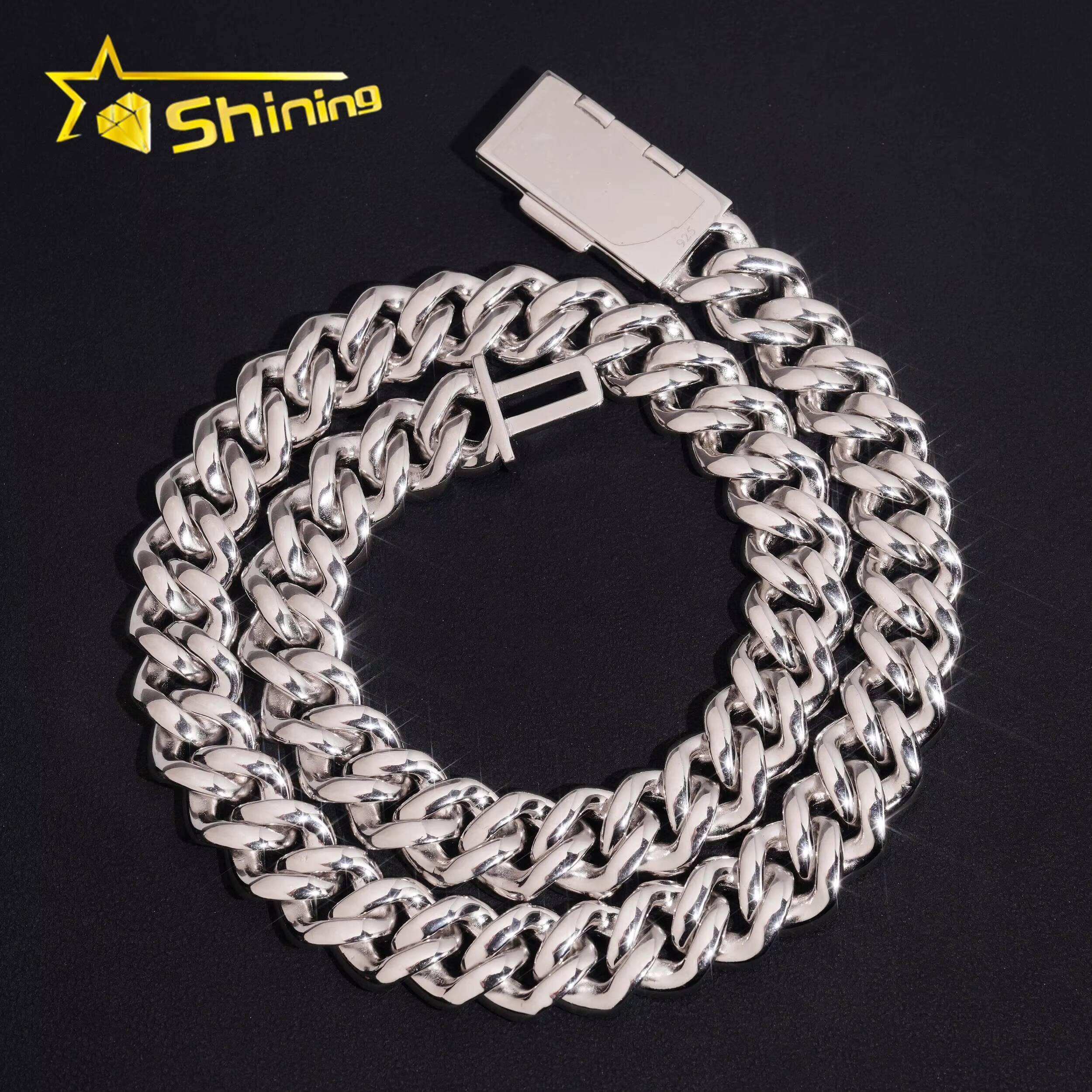 Pass Diamond Tester Men Jewelry Prong Setting Miami Iced Out Cuban Link Necklace 925 Silver 15MM VVS Baguette Moissanite Chain