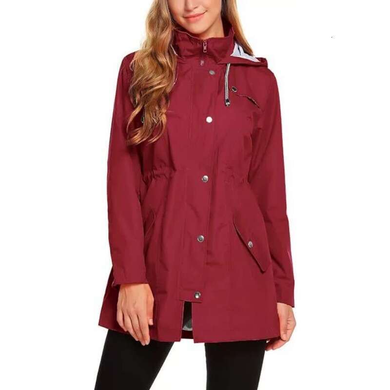 Hot Selling Windproof Waterproof Raincoat Hooded Zipper Jacket Mid-Length Trench Coat Outerwear