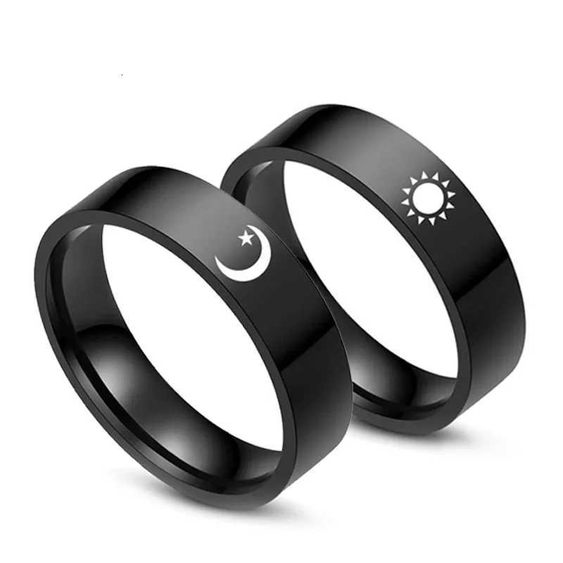 Fashion Style Jewellery Moon Star Sun Couple Rings Lovers Rings for Women Men Classic Black Color Stainless Steel Gift Accessori W250911