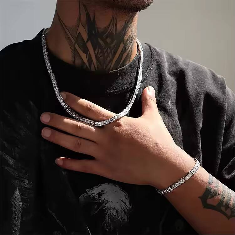 Mens 3mm5mm 925 Sterling Silver VVS Moissanite Diamond Tennis Chain Necklace Fine Hip Hop Style Iced Out