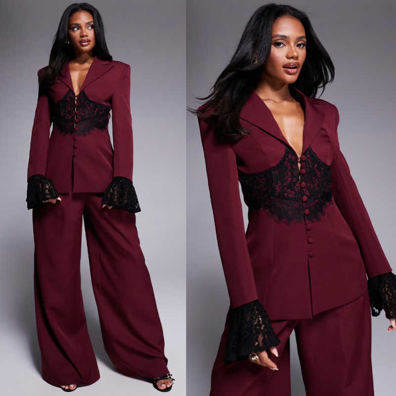 Plus Size Women Pants Sets For Wedding Lace Mother of the Bride Suits Evening Party Blazer Guest Wear Customized 2 Pieces
