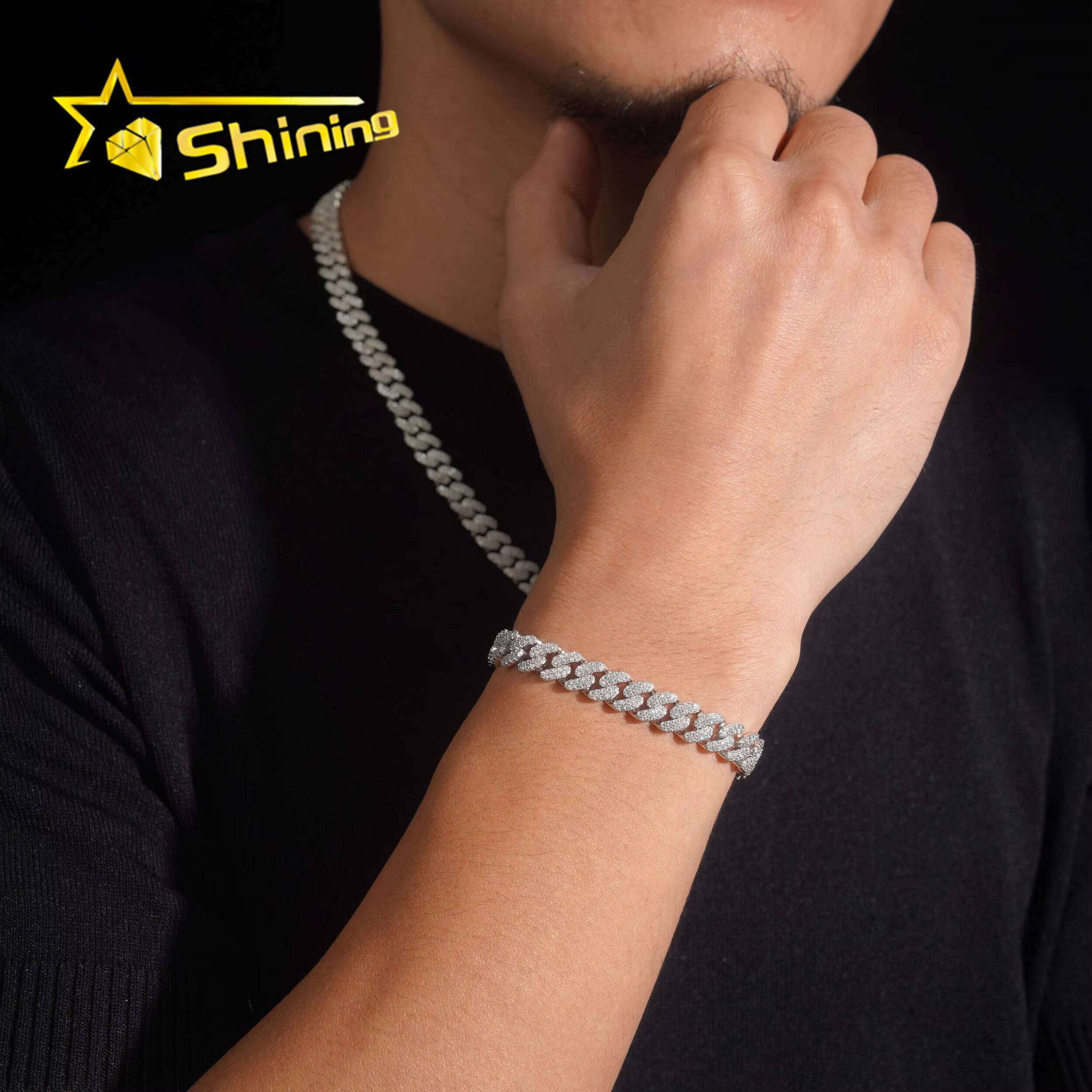 Pass Diamond Tester Hip Hop Jewelry 8mm 2 Rows Solid 925 Sterling Silver Iced Out VVS Moissanite Cuban Link Chain Men Necklace