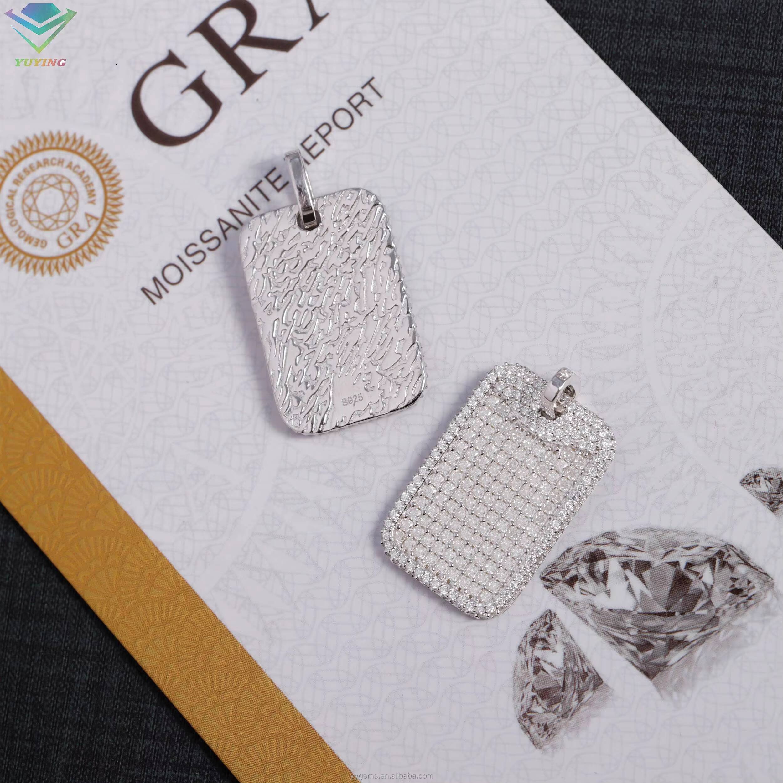 Hot Sale Tag Pendant Rope Chain White Gold Plated 925 Silver Iced Out VVS Moissanite Diamonds Hip Hop Pendant Dog Tag Necklace
