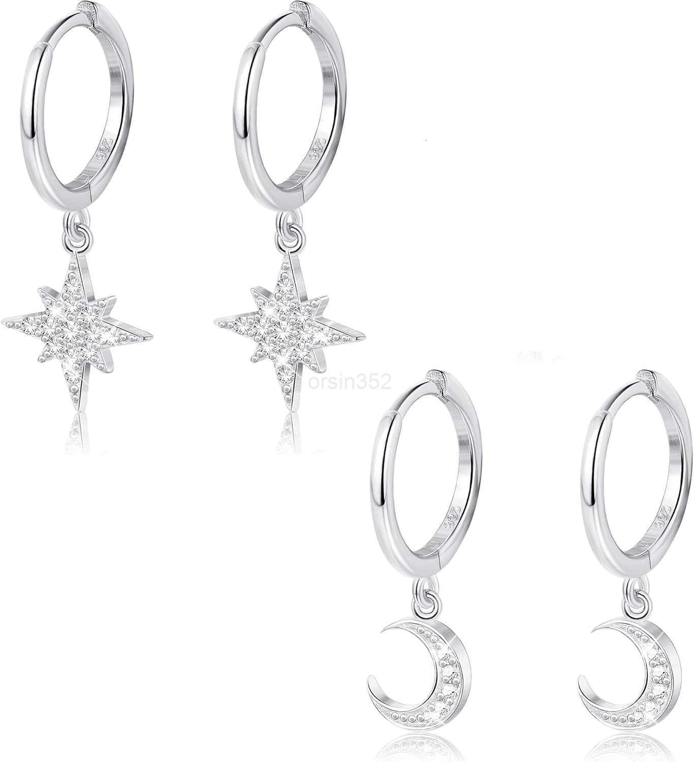 925 Sterling Silver Hoop Earrings for Women 18K Gold Silver Plated Drop Dangle Hoop Earrings with Charms Cross Spike Moon Star Paperclip Link Statemen