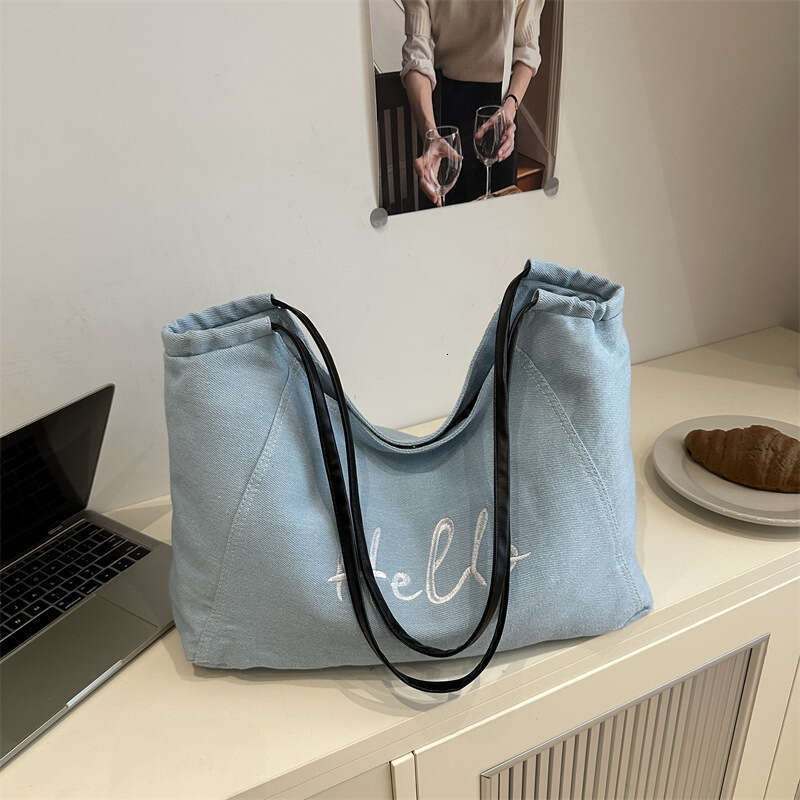 Korean Designer Bags Style Denim Tote for Women 2025 New Large Capacity Letter Shoulder Commuter Underarm Mommy Bag
