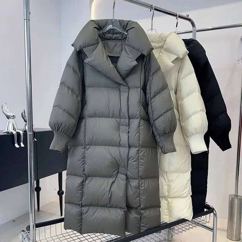 Lagabogy 2025 New Winter Women 90% White Duck Down Long Jackets Thicken Puffer Coat Female Loose Single Breasted Warm Parkas