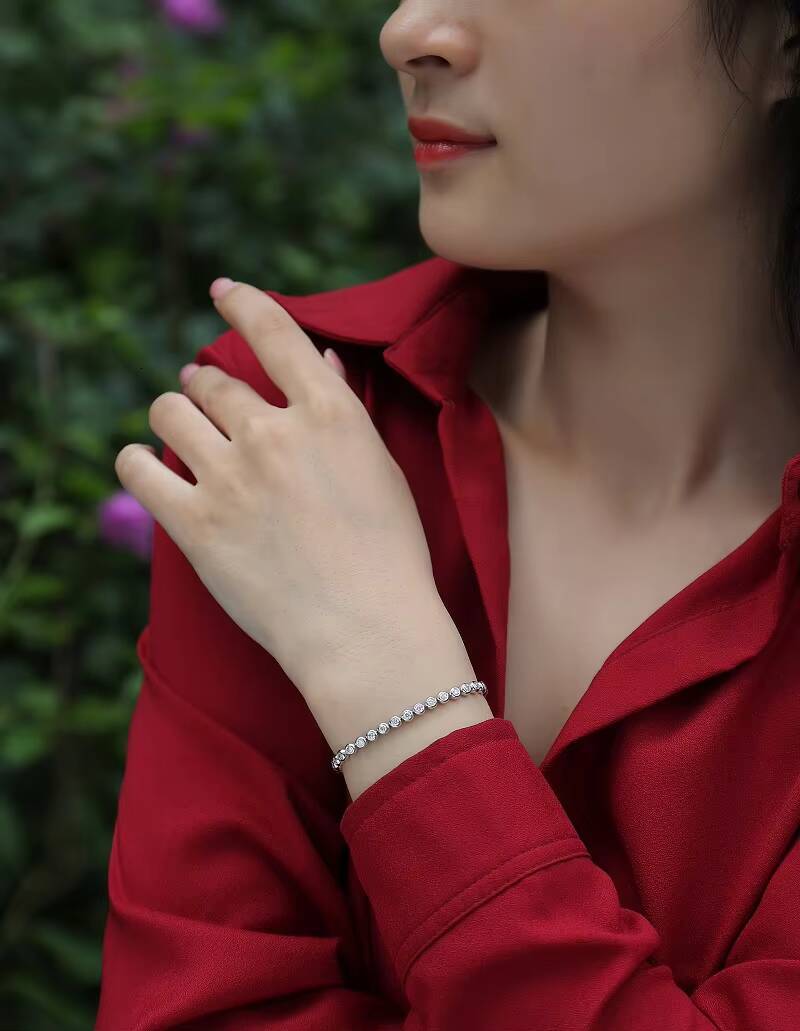 925 Sterling Silver Bracelet Round Brilliance Iced Out Moissanite Diamond Women Men Jewelry Tennis Chain Bracelet