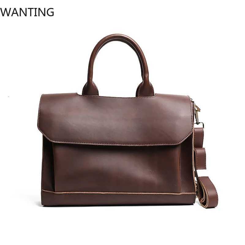 Vintage Leather Handbag Mens TopHandle Bags Briefcase With Shoulder Strap Business Large Capacity Crossbody Bag Men Laptop Bag Z250906
