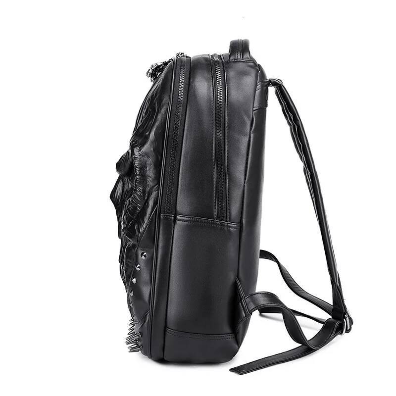 3D Skull Backpack Men Steampunk Gothic Rivet Bagpacks PU Leather Unique Originality Men's Travel Bagpack Trend Laptop Bag high-quality