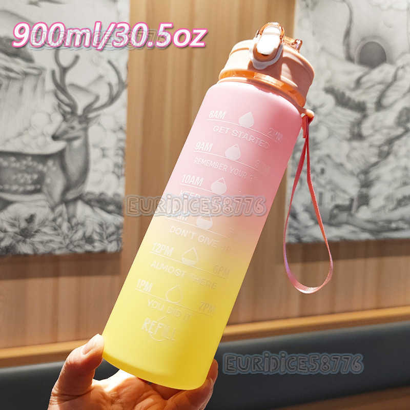 New Portable Handle Fitness Sports Water Bottle Outdoor Large Capacity 900ml Gradient Color Space Plastic Cup H250911
