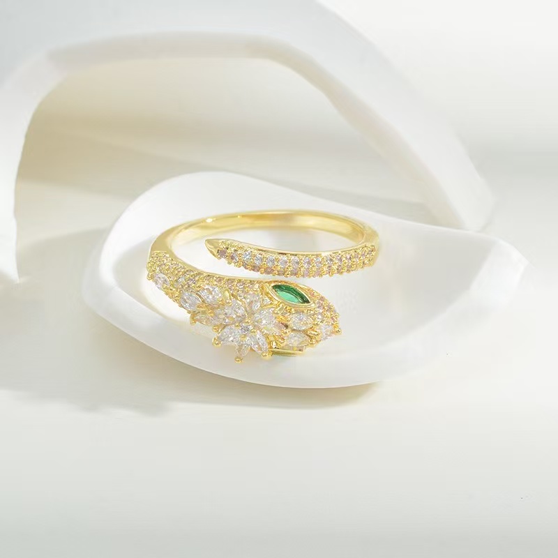 Crown zircon snake shaped open ring, spirit snake index finger ring, minimalist tail ring
