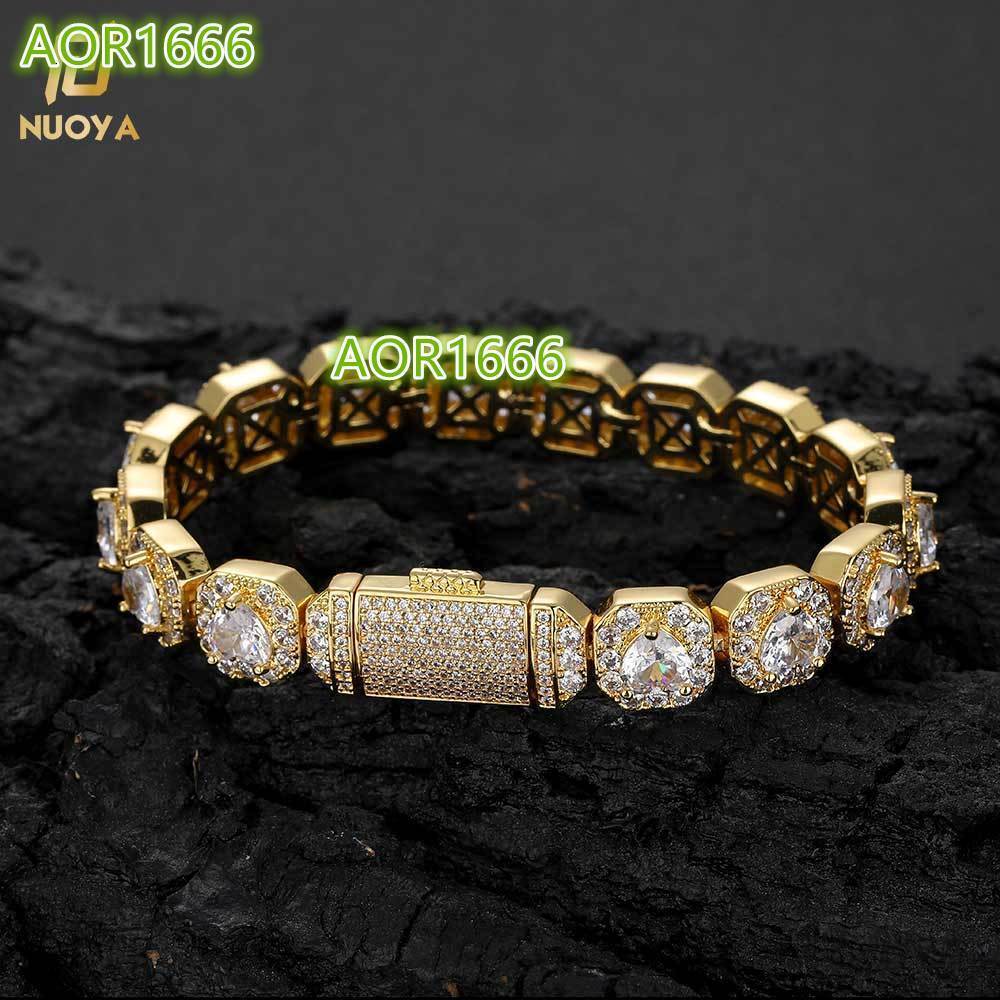 NUOYA High Quality 10mm Iced Out Heart Shape CZ Diamond Chain Jewelry for Women 18k Gold Plated Cluster Tennis Bracelet