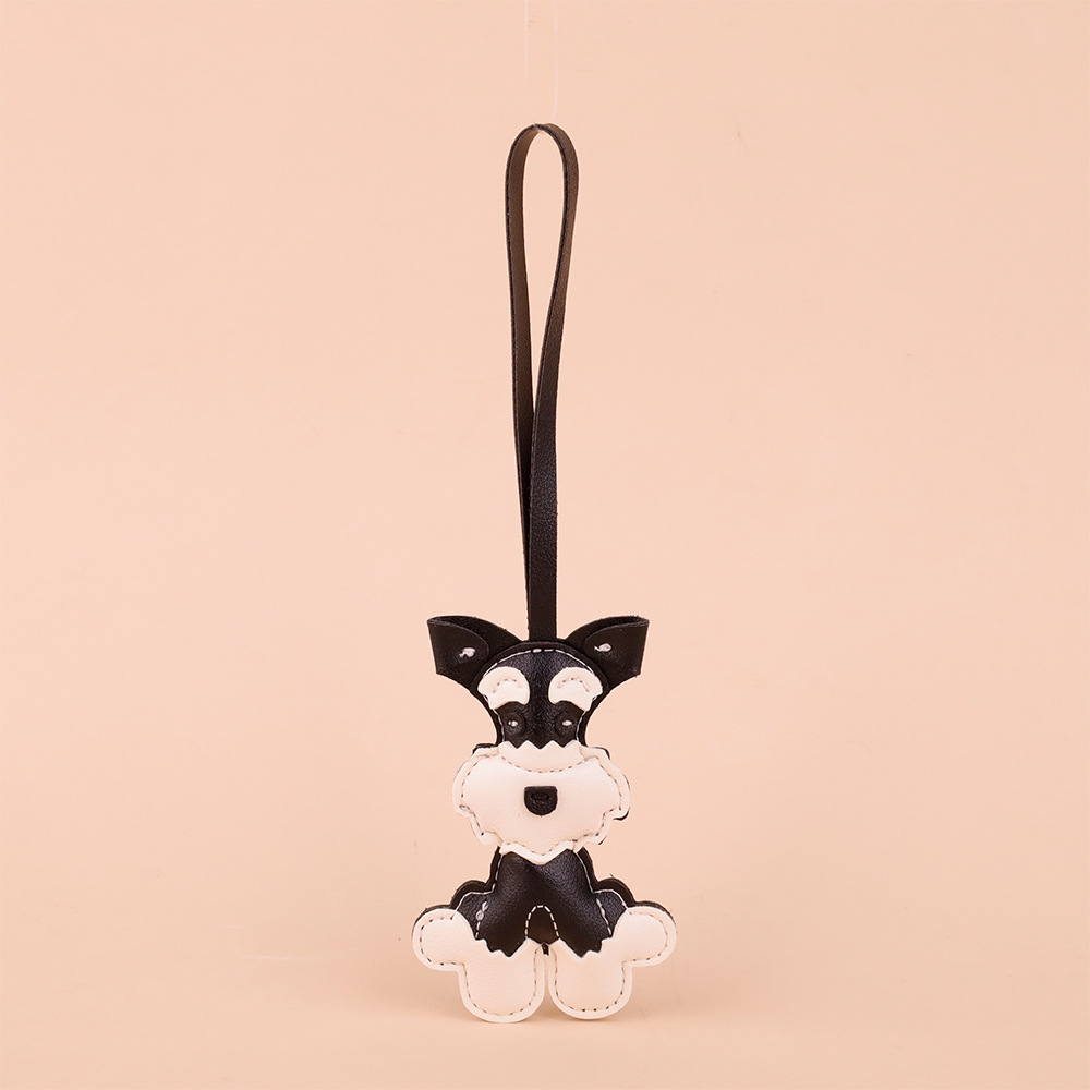 High Quality hand-sewn Leather Keychain Dog key Chain Luxury Designer Keyring Cute Schnauzer bag charm for women or girl Christmas gift