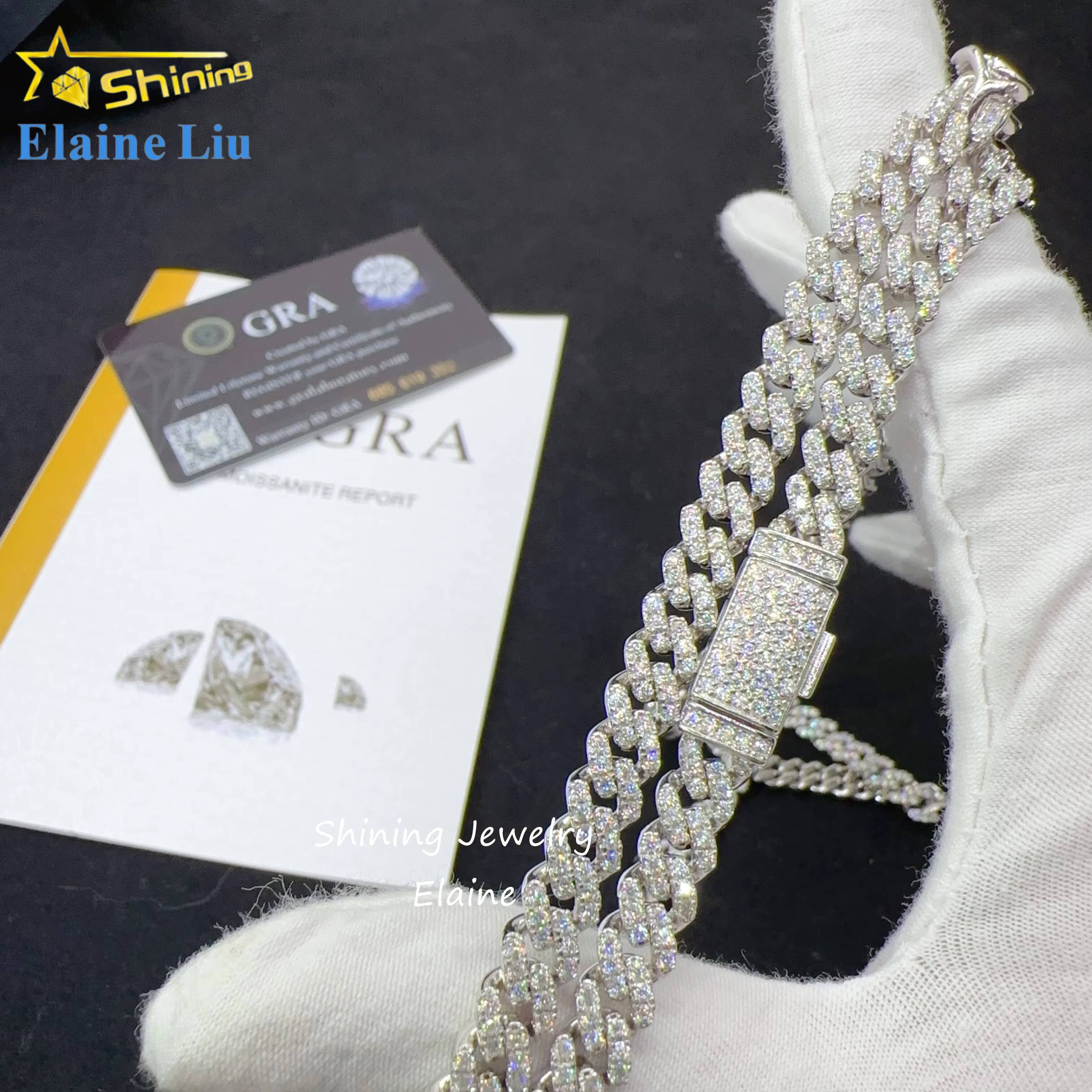 Luxury Fine Jewelry 925 Sterling Silver Vvs Moissanite Custom Hip Hop Cuban Link Chain Moissanite