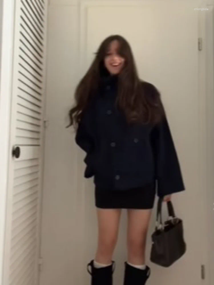 Women's Jackets Fashion Stand Collar Short Jacket For Women Long Sleeve Double Breasted Coat 2025 Autumn Street Elegant Lady Outerwear