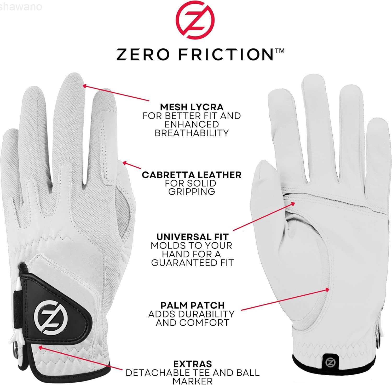 Friction Mens Cabretta Elite Golf Gloves Universal Fit One Size Pack of 2 with Pack of Golf TeesW250911