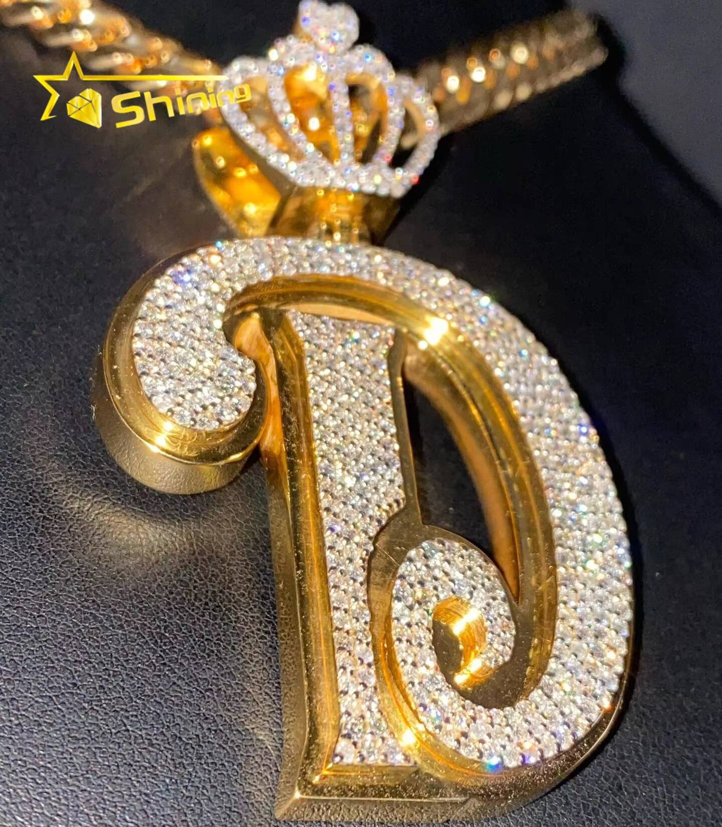 Custom Trendy Diamond Gold Jewelry 925 Sterling Silver Letter Pendant Diamond Personalized Fashion Pendants Charms Cuban Chain